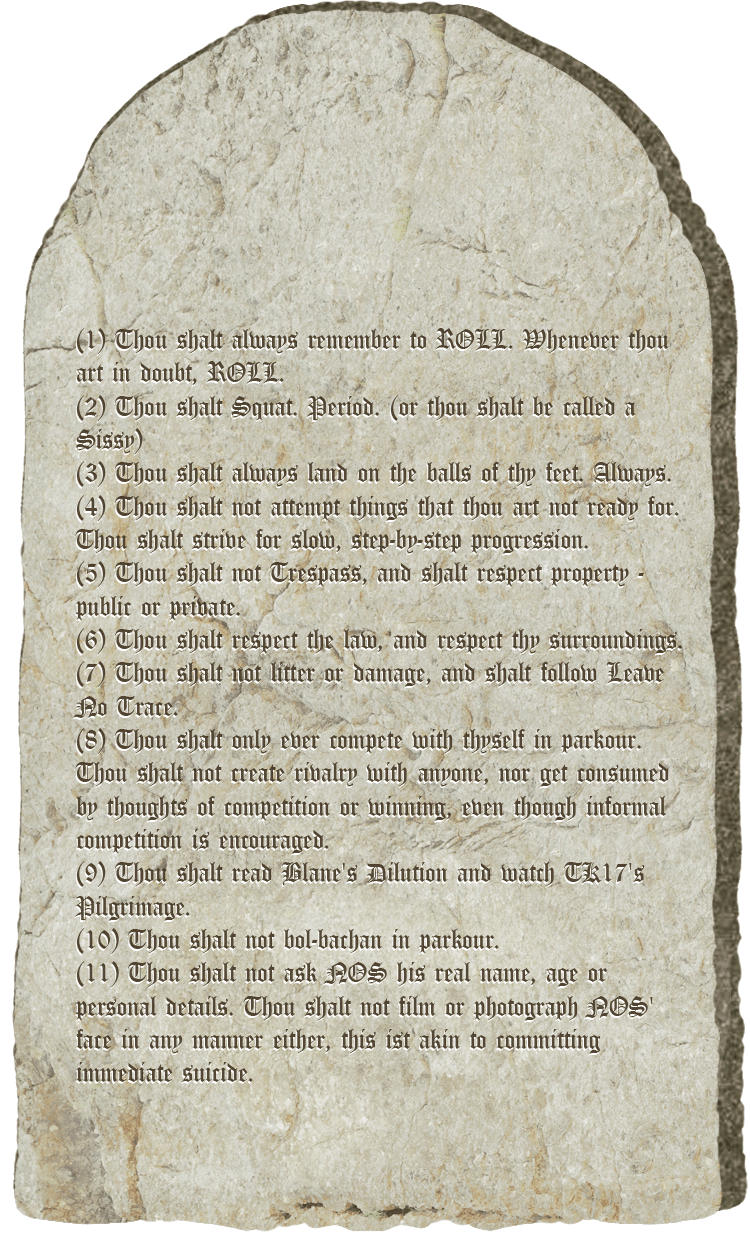 The 11 Commandments carved on a stone tablet, as shown on the original site