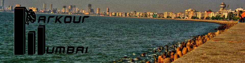 Parkour Mumbai banner: the logo over Marine Drive
